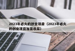 2023年必火的创业项目（2023年必火的创业项目加盟收尿）