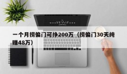 一个月捞偏门可挣200万（捞偏门30天纯赚48万）