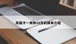 灰路子一周挣10万的简单介绍